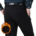מידות גדולות 40 42 44 עסקים קז'ואל פליז מכנסיים חליפה חמה חדש ישר רשמי גברים חורף מכנסיים בתוספת מכנסי קטיפה מעובים