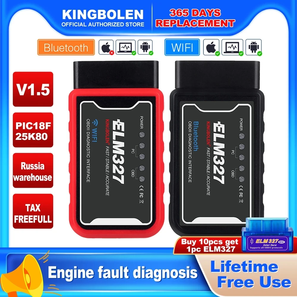 ELM327 V1.5 OBD2 Scanner WiFi BT PIC18F25K80 Chip OBDII Diagnostic Tools for IPhone Android PC ELM 327 Auto Code Reader-animated-img