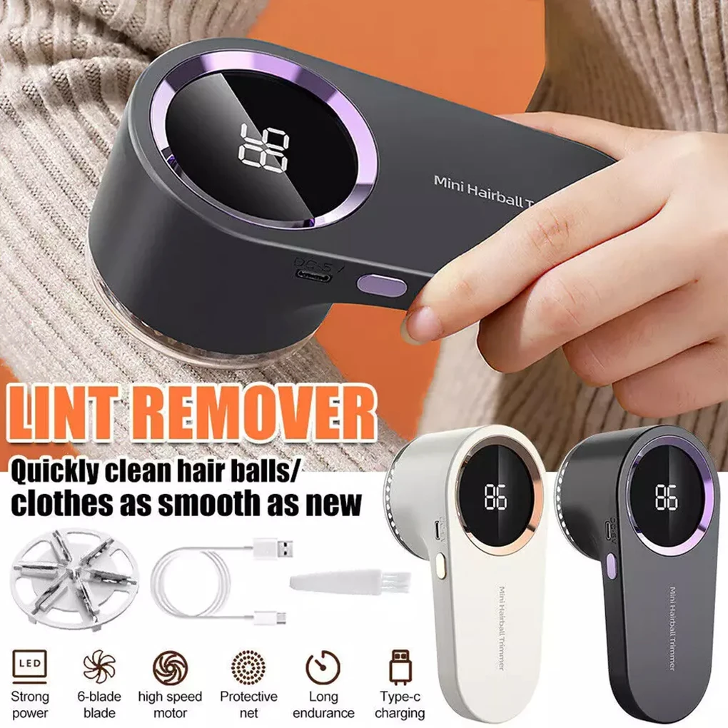 Rechargeable Lint Remover for Clothing Portable Electric Fuzz Pellet Remover LED Display for Clothes Fabric Shaver Fluff Remover-animated-img