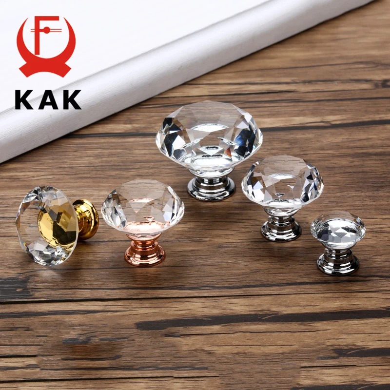KAK 20-40mm Diamond Shape Design Crystal Glass Knobs Cupboard Drawer Pull Kitchen Cabinet Door Wardrobe Handles Hardware-animated-img