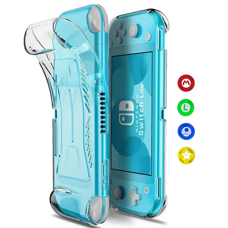 NS Lite Non-slip Ergonomic Soft TPU Grip Case Cover Guards For Nintendo Switch Lite Console w/ Free Thumb Stick Button Cover-animated-img