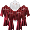 Bride Robe Women Burgundy Robe Satin Silk Robes Wedding Bridal Bridesmaid Robes Bathrobe Sleepwear Silk Dress