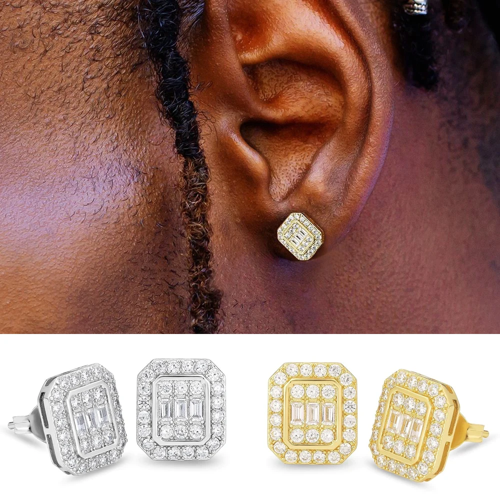 Hip Hop Rock Ear Stud Earrings for Men Iced Out Cubic Zirconia Bling Cartilage Accessories Homme Hippie Jewelry Wholesale OHE143-animated-img