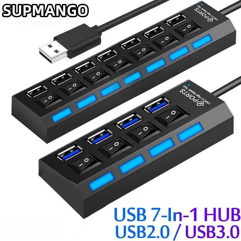 USB HUB USB Switch Hub 2.0 Adapter High Speed Multi 7 Ports Hub USB On Off Portable Splitter For Computer Laptop-animated-img