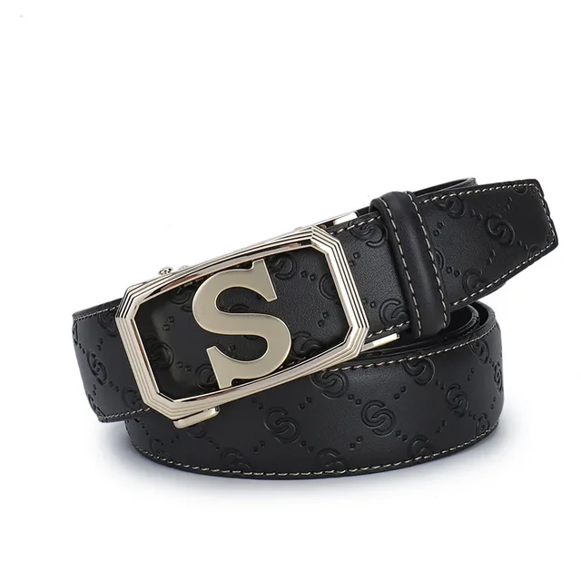 LUCKACE Design Belt For Men Fashion men's alloy Luxury Letter Smooth Buckle Belts Alloy S Buckle Belts Leather Belts Gifts Waist-animated-img