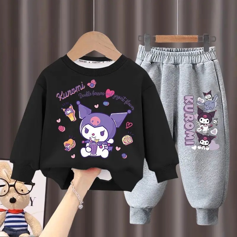 Sanrio Children's Hoodies Sets 2024 Autumn New Long Sleeved Girls Sweatshirts Pants Two Piece Cute Kuromi Print Kids Tracksuits-animated-img