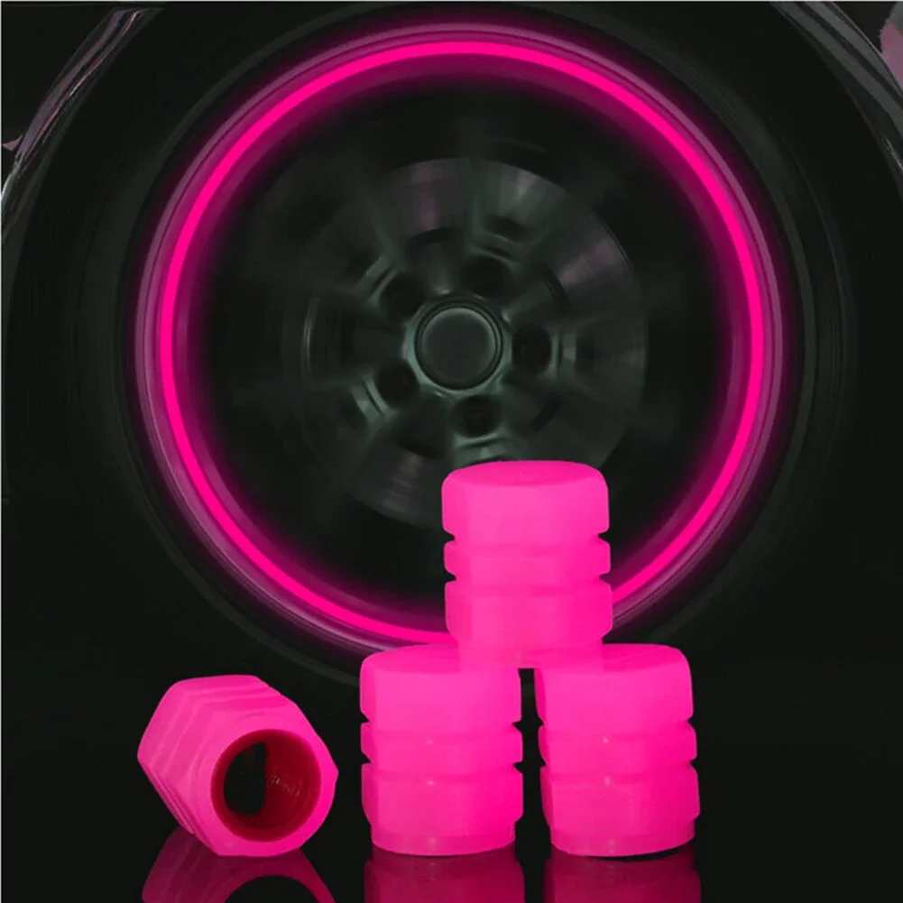 4PCS Fluorescent Pink Car Wheel Tire Tyre Air Valve Stem Cap Cover Valve Tire Tire Protection Tire Valve Gate Car Accessories-animated-img