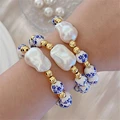 Imitation Baroque Pearl Bracelet Elastic Rope Fashion Simple Beaded Blue and White Porcelain Bracelet s Jewelry Accessories preview-1