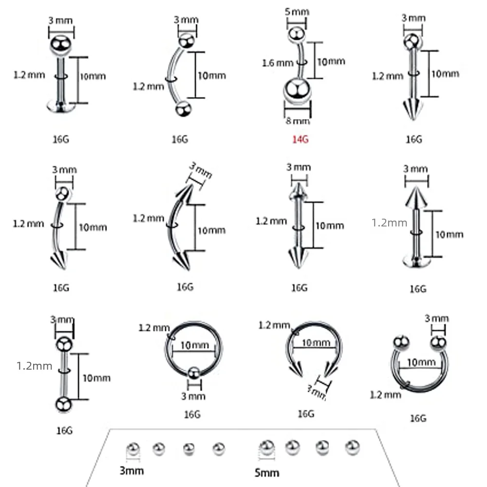 Cross-border 118-piece Set Piercing Jewelry Tools Stainless Steel Nose Ring Lip Stud Eyebrow Stud Belly Button 14g 16g preview-2