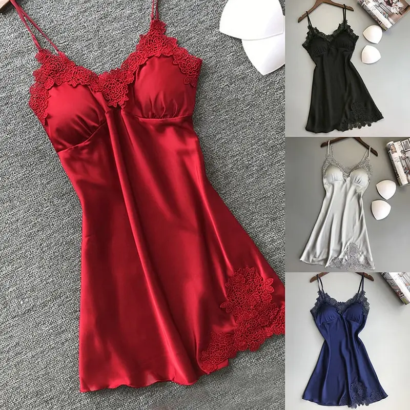 Sexy Pajamas Women's Silk Suspender Nightdress Ladies Spring And Summer Ice Silk Thin Halter Home Service Satin Night Dresses-animated-img