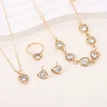 5PCS Set Gold-Color Heart Shaped Jewelry Sets Of Ring Earrings Necklace For Women Elegance Rhinestone Double Heart Jewelry preview-4