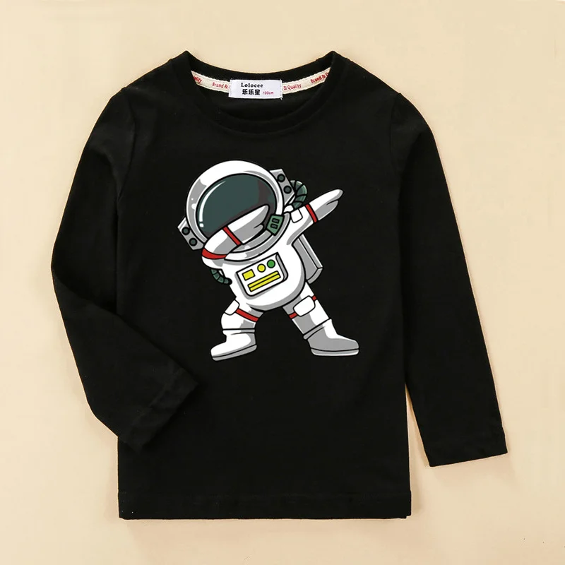 Kids Astronaut Cartoon Clothes Baby Boys Cotton Shirt Long Sleeved Cotton T-shirt Children Spaceman Tops 3-14T-animated-img