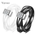 New Fashion Black White Beautiful Ceramic Ring For Women Aperture Cross Phase Set Titanium Steel Diamond Ring Jewelry Party Gift