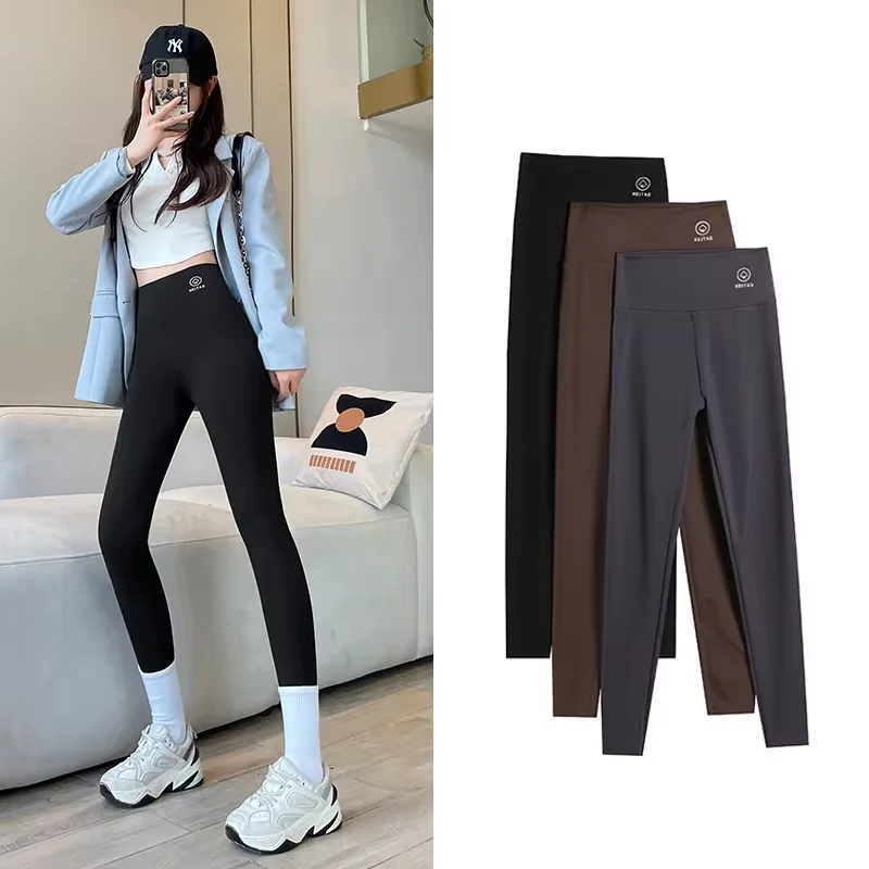 2024 Summer New Women's Solid Color Nine Points Raised Belly Buttock Shark Yoga Pants Show Tall And Thin All Matching Leggings-animated-img