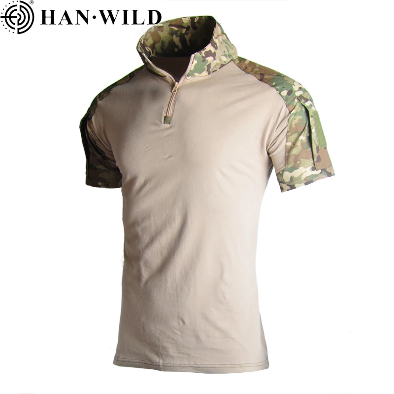 HAN WILD Tactical T-shirt Camo Shirt Short Sleeves Men Hiking Shirt Combat T-shirt Clothing Elastic Breathable Summer Clothes-animated-img