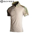 HAN WILD Tactical T-shirt Camo Shirt Short Sleeves Men Hiking Shirt Combat T-shirt Clothing Elastic Breathable Summer Clothes