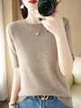 New Chic Women Summer T-shirt O-neck Short Sleeve Pullover Sweater Merino Wool Knitwear Basic Soft Clothing Korean Style Tops preview-4