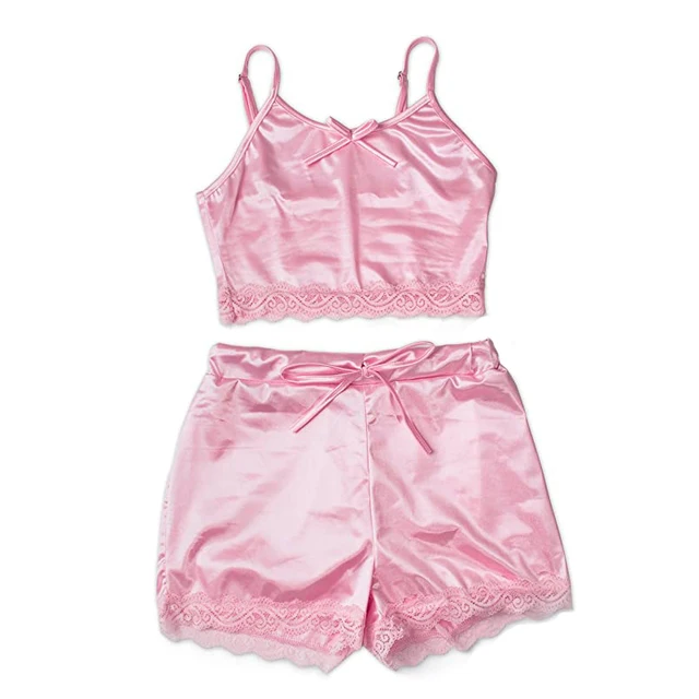 Ladies Sexy 2 Piece Satin Silk Pajama 