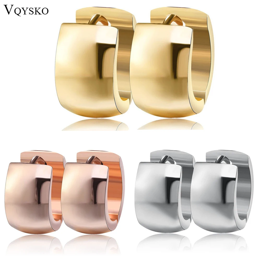 VQYSKO 316L Stainless Steel Ear Studs Earrings Fashion Women Men's 7mm Wide Punk Style Small Earrings Jewelry EU1171-animated-img