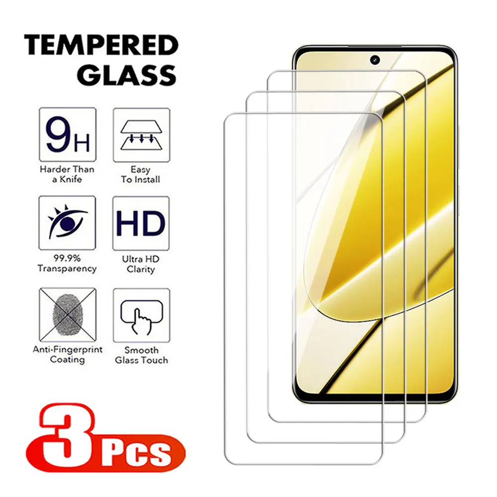 3Pcs Full Tempered Glass For Realme 11 10 9 8 Pro Screen Protector C20 C21 C25 C30 C31 C33 C35 C51 C53 C55 Protective Film Cover-animated-img