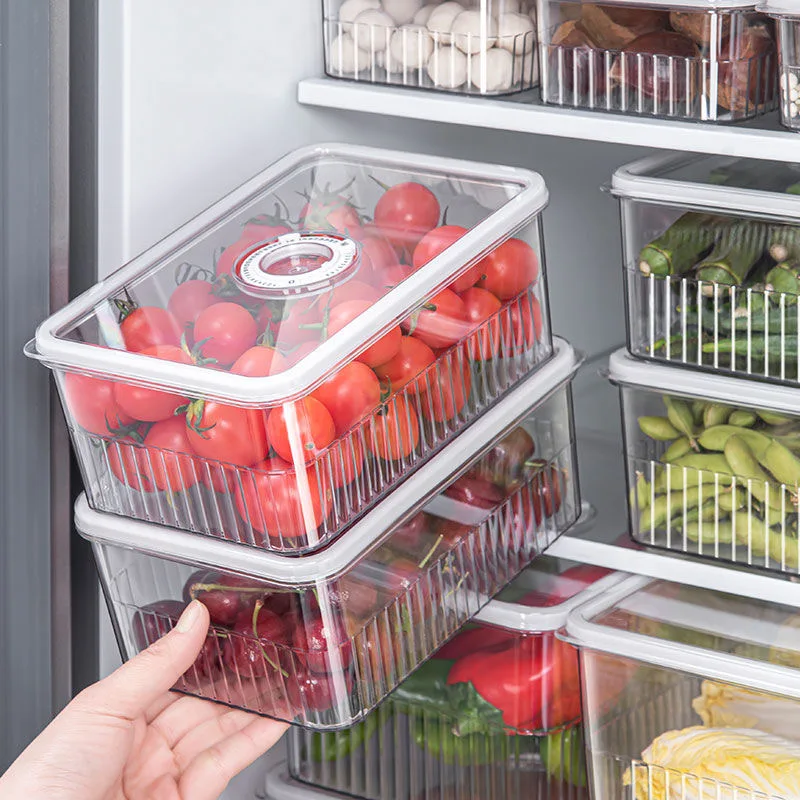 1pc Refrigerator Storage Box Fridge Organizer Fresh Vegetable Fruit Boxes  Drain Basket Storage Containers Pantry Kitchen Organizer