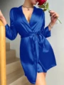 Solid Satin Night Robe Long Sleeve V Neck Robe With Belt Women's Sleepwear preview-3