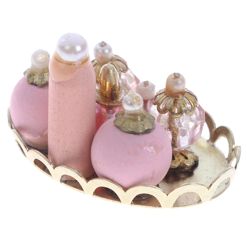 1:12 Dollhouse Miniature Pink Perfume Tray Model Dolls House Bedroom Bath Decor-animated-img