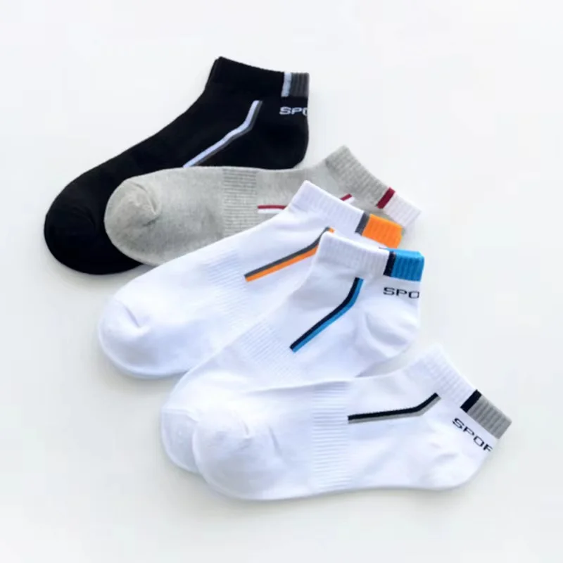 5 Pairs Of New Men's And Women's Summer Thin Boat Socks Breathable Sweat Absorption 5 Color Sports Print Simple Casual Socks-animated-img