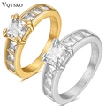 VQYSKO Cubic Zirconia Stones Geometric Ring Big Square Cut Stone Ring Anniversary Gift Give For Her