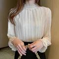 Spring Long Sleeve Top Lace Chiffon Women Blouses Ruffle Shirt Ladies Pleated Blouse Fashion Women Clothing Elegant Blusas 18326