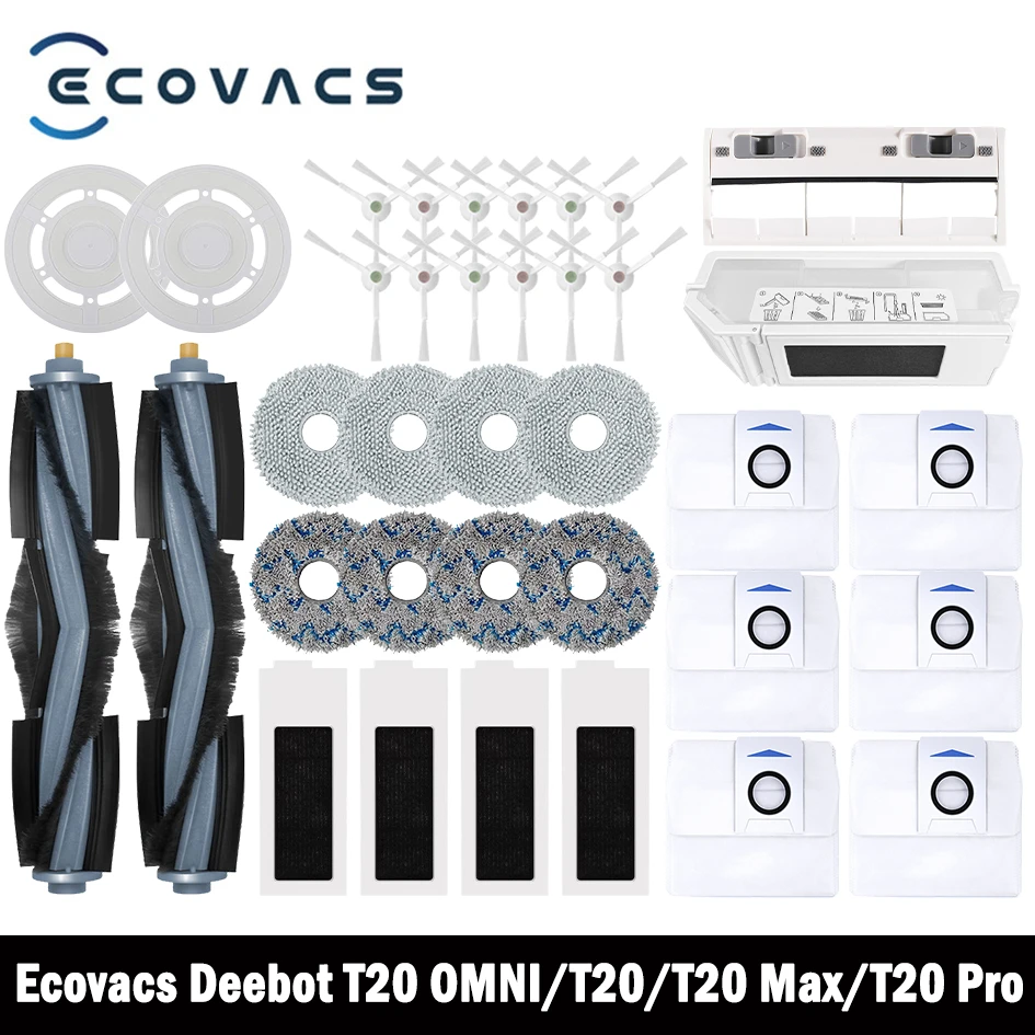 Ecovacs Deebot T20 OMNI/T20/T20e/T20 Pro Accessories Main Side Brush Mop Cloth HEPA Filter Dust Bag Replacement Spare Parts-animated-img