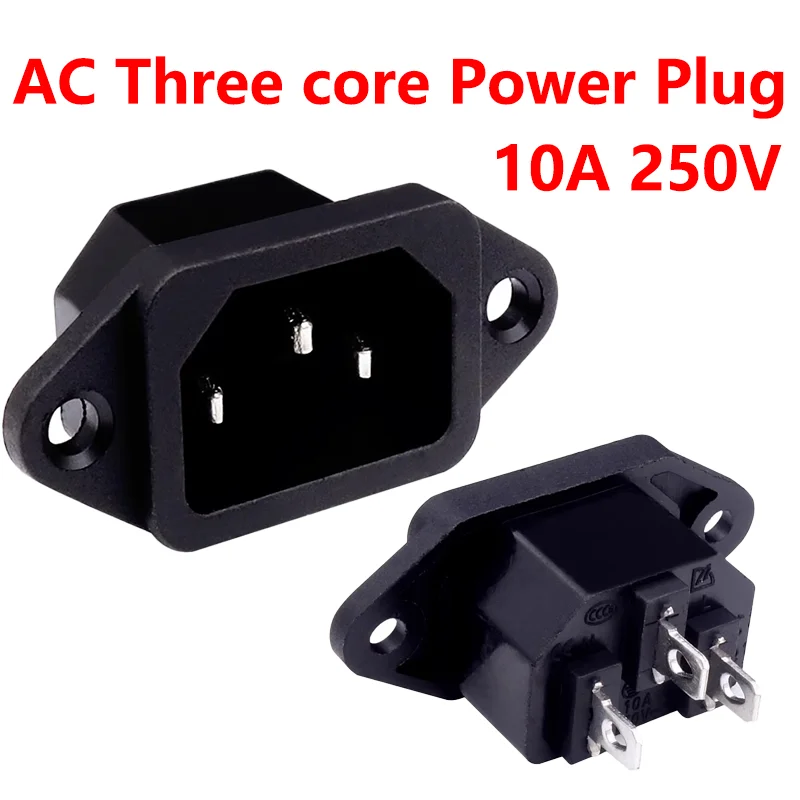 AC-04 Black 3Pins Terminal Male Plug lEC320 C14 Inlet Power Plug Socket Panel Mount AC 250V10A Charging Outlet-animated-img