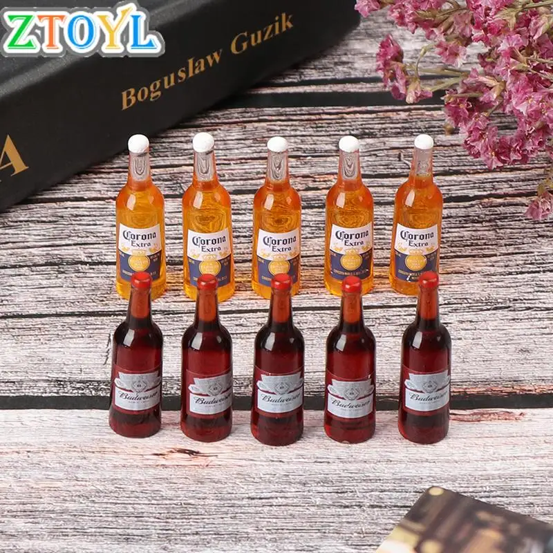 10Pcs 1/12 Dollhouse Miniature Resin Simulation Wine Bottle Simulation Beer Bottle Model-animated-img