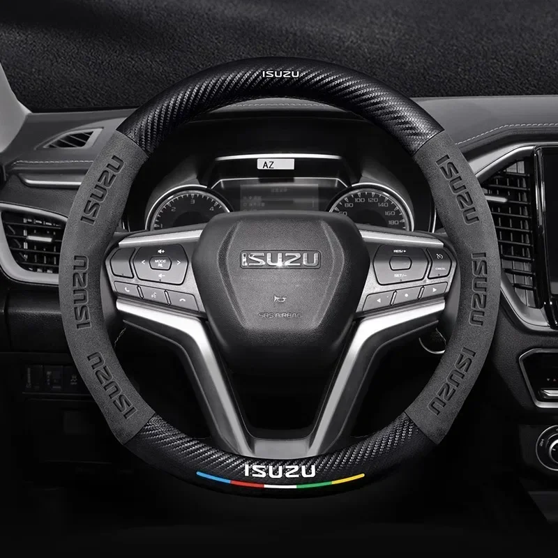 Car Steering Wheel Cover For ISUZU D-MAX V-CROSS mu-X TAGA Suede Carbon fiber anti-slip Breathable Auto Accessories-animated-img
