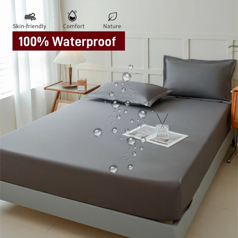 Waterproof Fitted Bed Sheet With 360 Elastic Band Mattress protector Cover Bedspreads for Single Double King Queen Size Bedsheet-animated-img