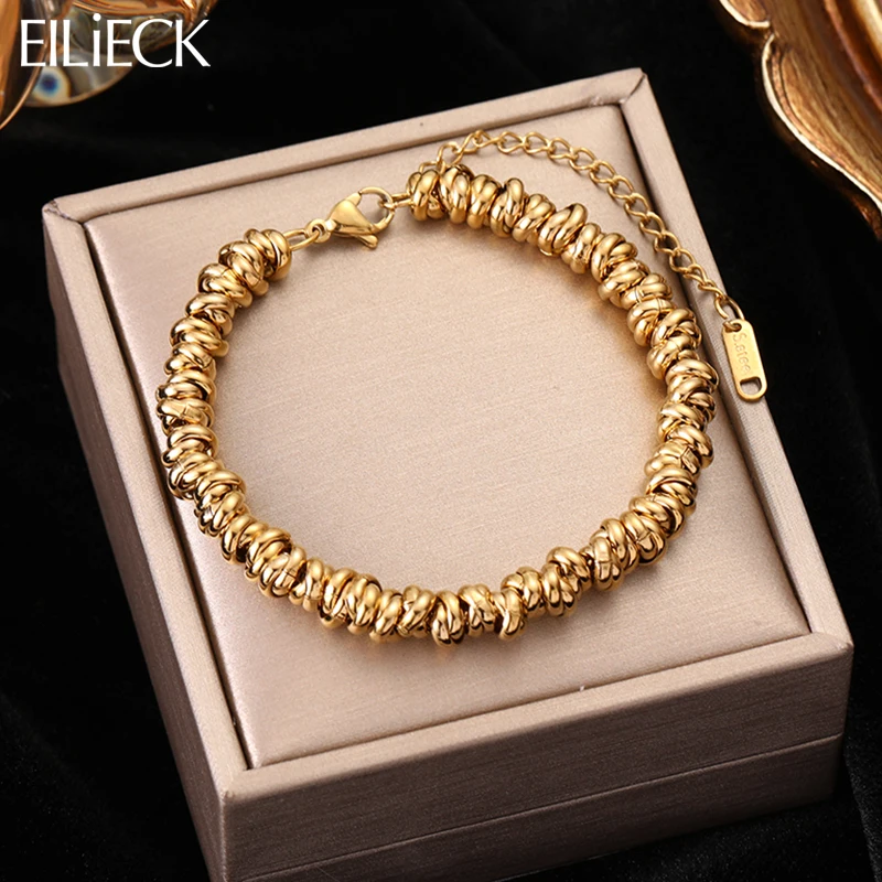 EILIECK 316L Stainless Steel Gold Color Annularity Chain Link Bracelet For Women Luxury Designer Fashion Wrist Jewelry Gifts-animated-img