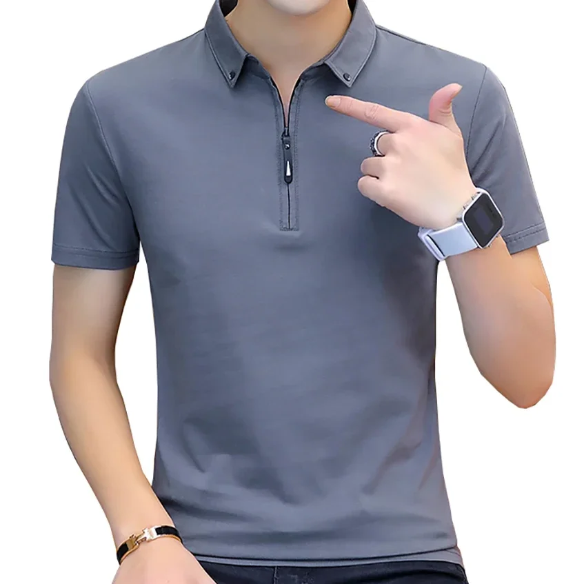 BROWON Summer Fashion 2024 Mens Tshirts Summer Cotton T Shirt Men Short Sleeve Turn-down Collar Korean Style Men T Shirt-animated-img