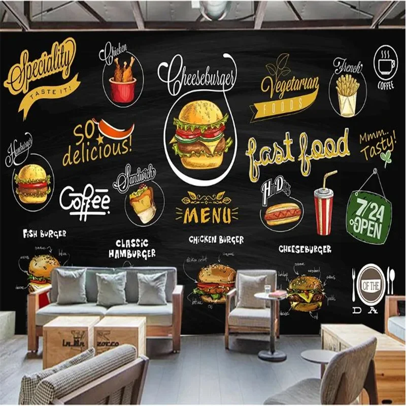 Custom 3D Mural Wallpaper Wall Painting Personalized Pizza Shop Blackboard  Photo Wall Paper Cafe Restaurant Backdrop Wall Decor