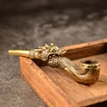 Vintage Brass Tobacco Pipe with Creative Dragon Head Design - Durable Metal Smoking Pipe Gift for Father/Grandfather preview-3