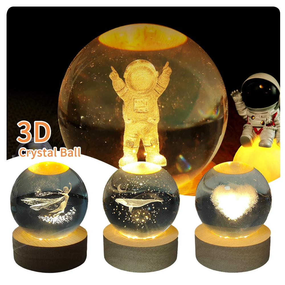 Led Crystal Ball USB Night Light 3D Moon Planet Galaxy Decor for Home Table Lamp Party for Kids Adult Xmas Gifts Christmas Balls-animated-img