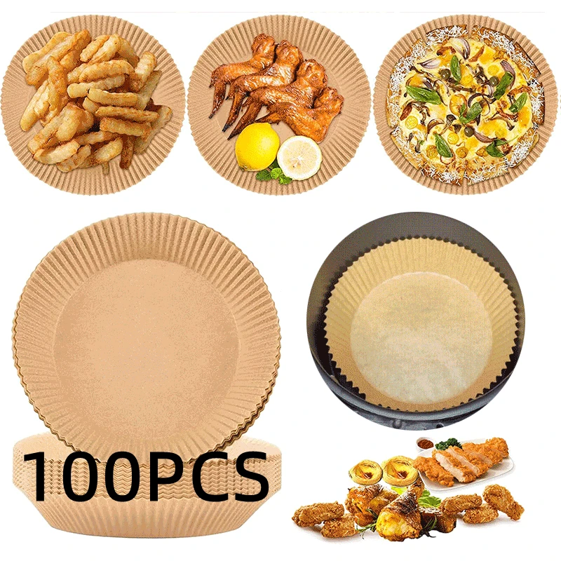 100PCS Special Paper for Air Fryer Baking Household Oil-proof Non-stick Pan Air Fryer Round Paper Tray Disposable Oven Bake Mat
