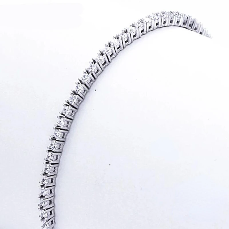 Pure 925 Silver Jewelry 18CM Tennis Bracelet 2mm Zirconia Anniversary Gift Real Sterling Silver Bangle Bracelets-animated-img