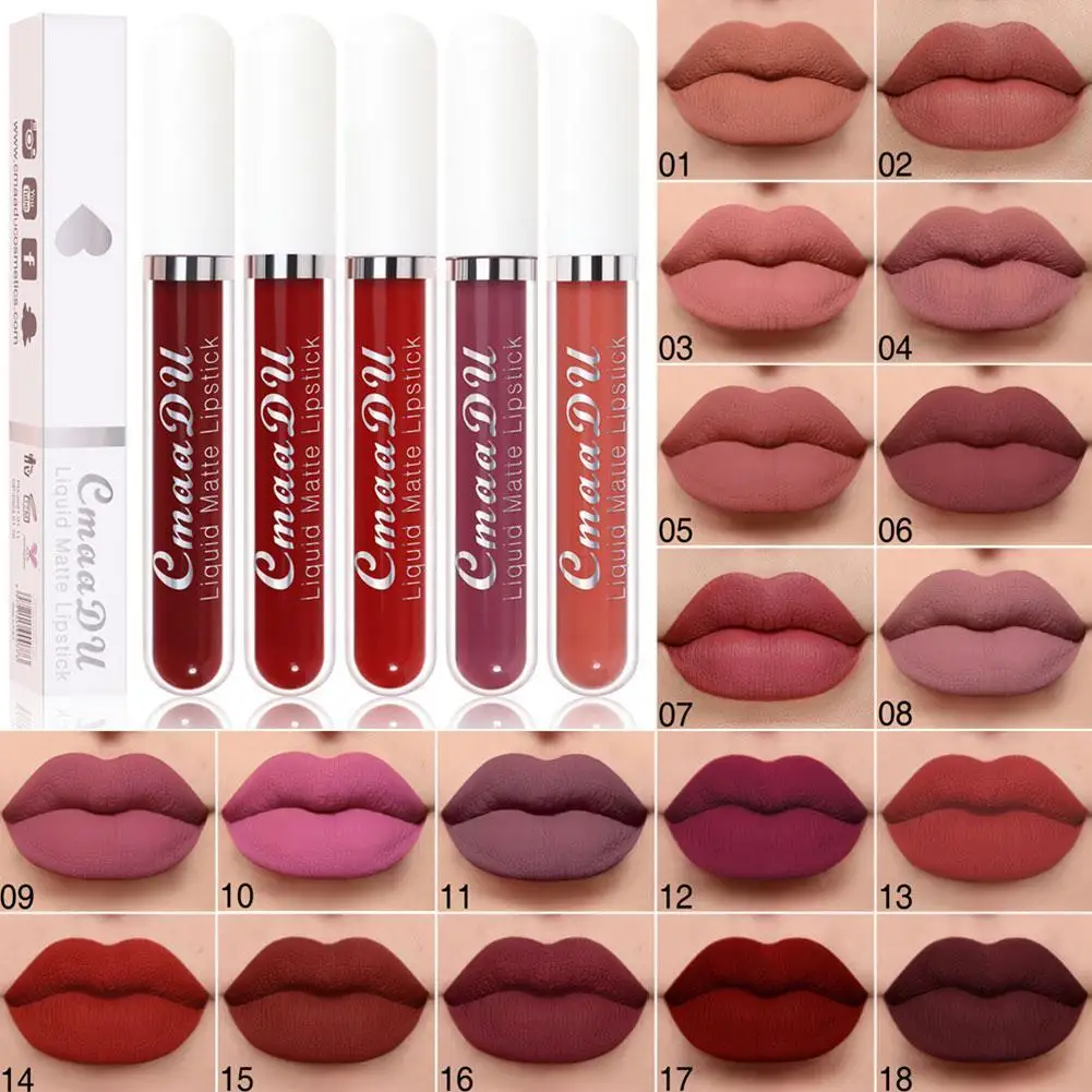 18 Color Waterproof Liquid Matte Lipstick Long Lasting Sexy Red Moisturizing Lip Gloss Velvet Non-Stick Lip Tint Makeup Cosmetic-animated-img