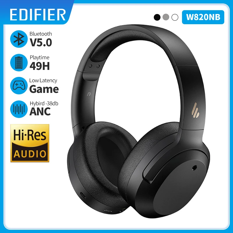 Edifier W820NB Plus Hybrid Active Noise Cancelling Headphones - LDAC Codec  - Hi-Res Audio Wireless & Wired - Fast Charge - 49H Playtime - Over Ear