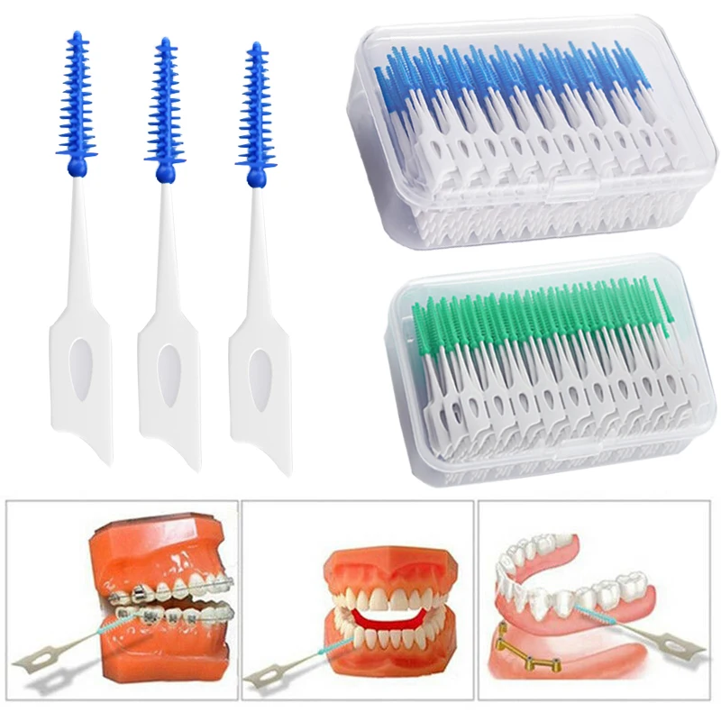 Interdental Silicone Brushes 200 Units Dental Toothpicks Brush Between Teeth   With Thread Oral Cleaning Tools-animated-img