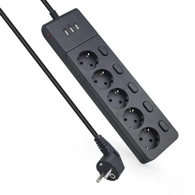 Power Strip EU Plug AC Outlet Multitap Smart Home Extension 3M Cord  Electrical Socket With 4