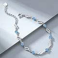 Retro 925 Sterling Silver Blue Crystal Bracelets For Women Korean Designer Hollow Adjustable Bracelets Luxury Party Jewelry Gift preview-4