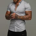 Men Slim Blouse Shirts Summer Casual Male Turn Down Collar Short Sleeve Button Tops LXDZ-110 preview-2