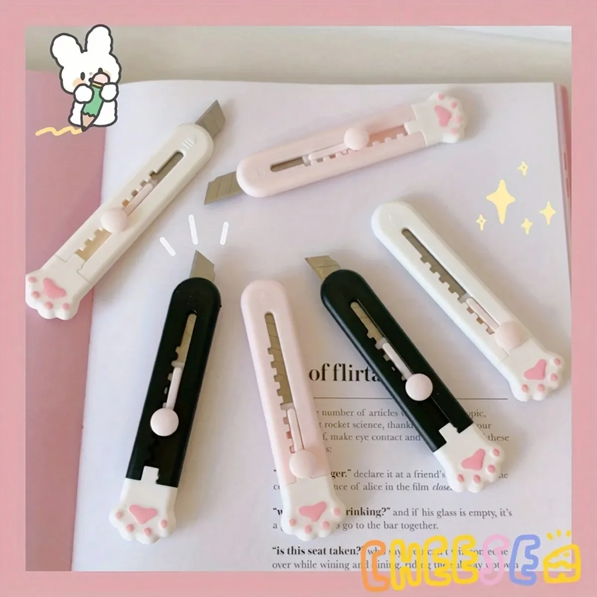 3 Pcs Kawaii Cat Paw Pocket Knife Mini Sharp Retractable Utility Knife Box Cutter  Cutting Aesthetic Stationery Office Supplies-animated-img