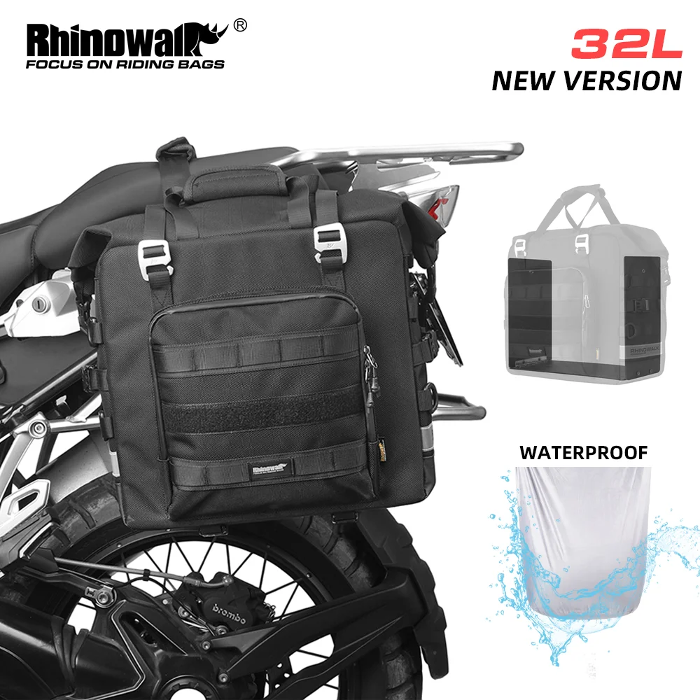 Rhinowalk Motorcycle Side Bag 25L Waterproof Quick Release Saddle Bag 1 Piece Motor Hard Rack Bag Luggage With PP Plates